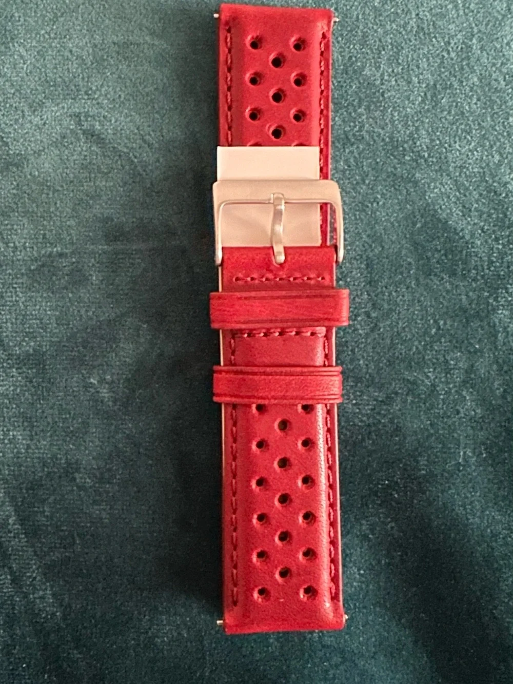 Perforated Red Leather Watch Strap for Men — Sporty Replacement Band